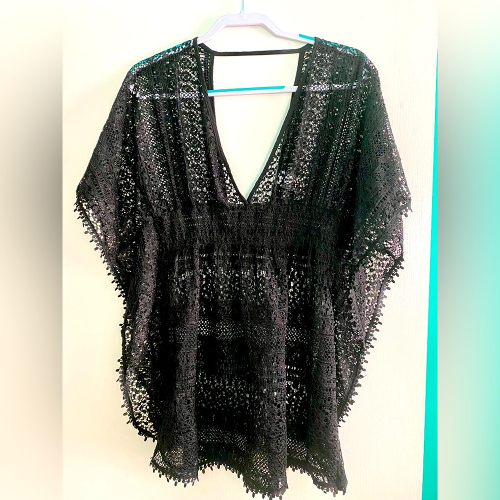 NWOT, Elegant Black Lace Swim Cover-Up